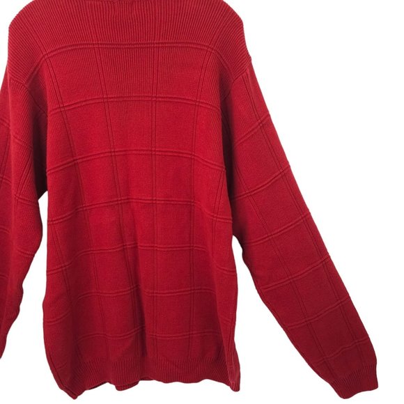 Arrow Windowpane Crewneck Sweater Mens Size Large Tall Red Cotton Long Sleeve - Picture 15 of 15